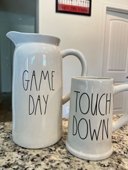RAE DUNN Game Day Pitcher & Touch Down Stein