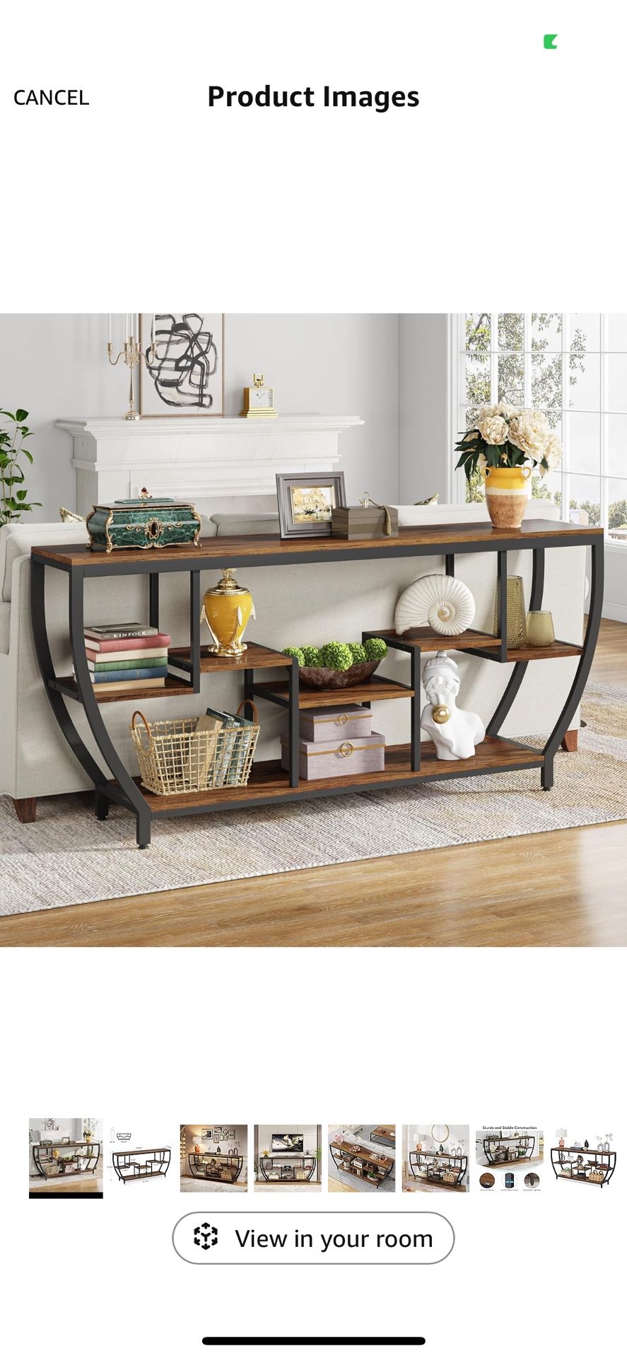 long sofa table with shelves