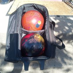 Two Bowling Balls/ Rolling Case
