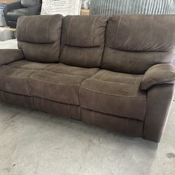 Barcalounger Henley Fabric Manual Reclining Sofa  Retails for over $600 Was used as a display, still looks  new  Features: Color: Brown Material: 100%