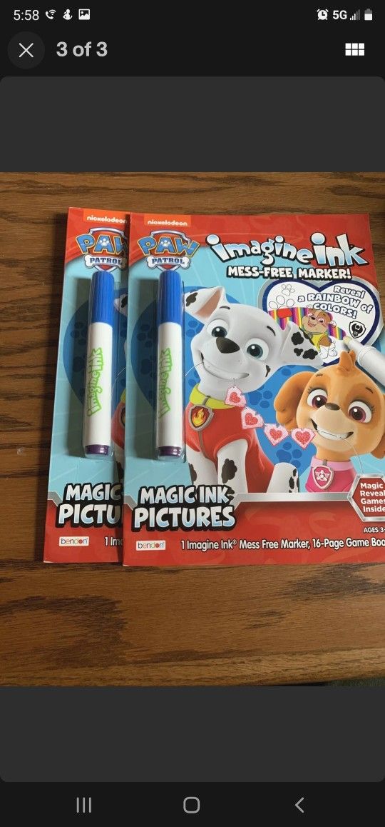 2 Nickelodeon Paw Patrol Imagine Ink Mess-Free Marker 16-Page Game/Coloring Book