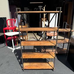 Solid Mango Wood and Metal 5 Tier Industrial Shelf Unit Excellent Condition Like New