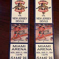Two Florida Panthers vs New Jersey Devils March 21, 1994 Ticket Stubs. 