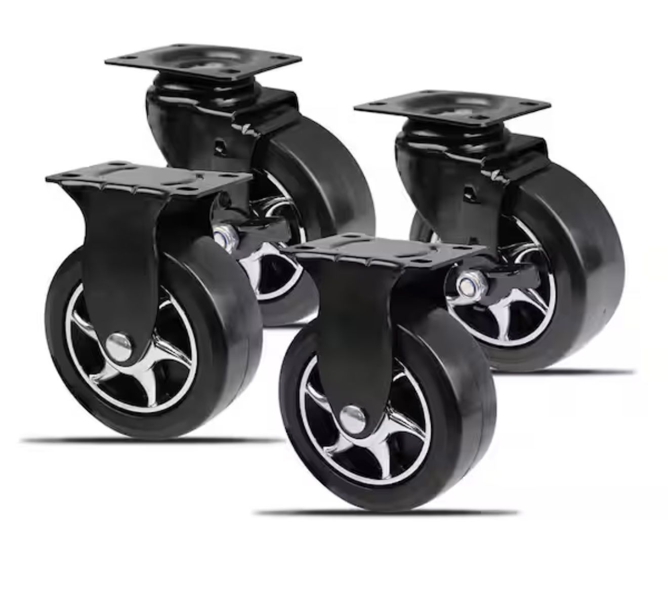 Everbilt 5 in. Black Tool Chest Caster Set 2 Rigid and 2 Swivel with Brake with 1300 lbs. Load Rating (4-Pack