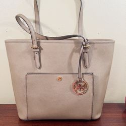 Michael Kors Womens Voyager Oat Leather Tote Handbag Purse Large 