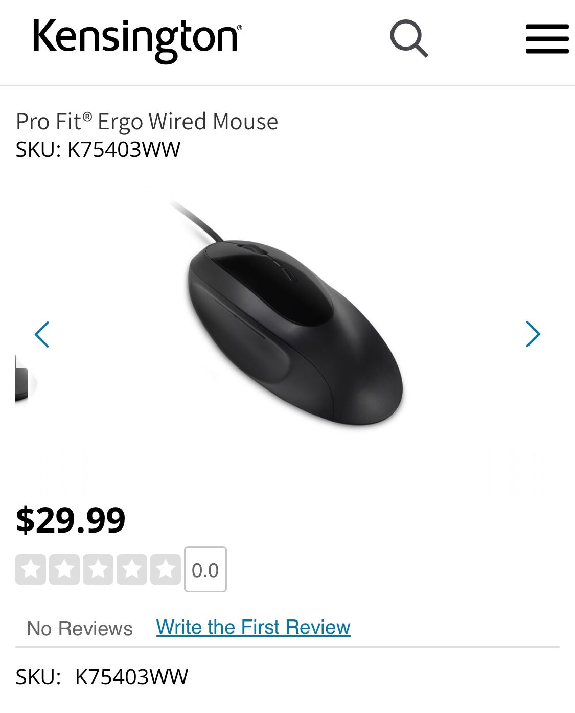 Kensington Pro Fit Ergo Wired Mouse