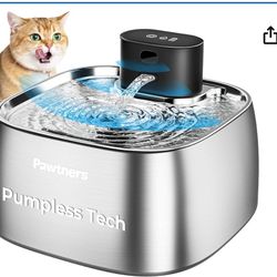 Cordless Cat Water Fountain Stainless Steel, Automatic Pumpless Pet Water Dispenser 108oz/3.2L, Cats and Dogs Fountain Battery Operated with Smart Ind