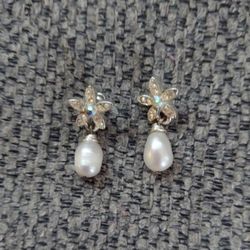 Vintage Pearl Tear Drop AB Earrings Bridal Jewelry