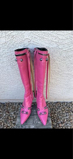 Pink Knee-High Pointed Toe Boots