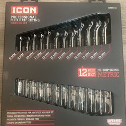 *NEW* ICON Metric Flex Pro Ratcheting Wrench Set, 12 Pc. (Model WRFM-12)