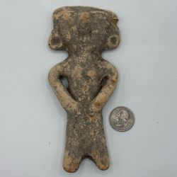 Pre-Columbian Hand Modeled Pottery Figurine Mesoamerica Loop Arms