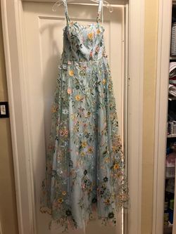 Light blue floral embroidered maxi dress (size 10)