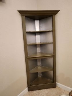 Tall Painted Wooden Corner Bookshelf / Display Cabinet