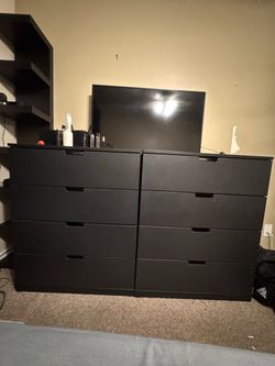 IKEA Black Bedroom Set 2 Dressers + 2 Tall LACK Shelves
