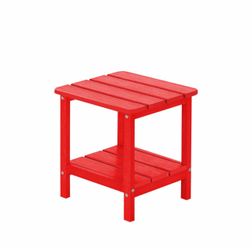 Patio Side Table HDPE Double Layer Storage Square Woodgrain Red