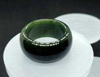 Burmese icy green type A jadeite jade ring US 9.5.