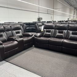 New Reclining Couch / Love Seat . Brown Gel Leatherette . Free Delivery !