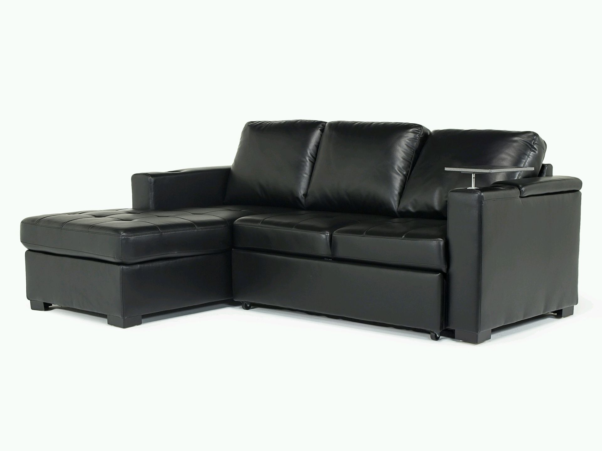 Luigi Full Pullout Sofa Chaise in Black, Right Facing