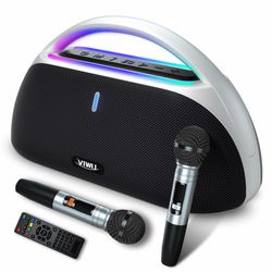 Machine For Adults, 100W Portable Bluetooth 5.3 Party Speaker With 2 Wireless Microphones, PA System With IPX5 Waterproof, Deep Bass & Echo Adjustment