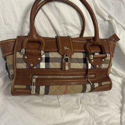 Authentic Vintage Burberry Manor Satchel Handbag 