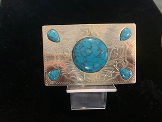 Silver and turquoise belt buckle