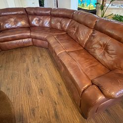 Brown Leather Power Reclining Sectional Couch