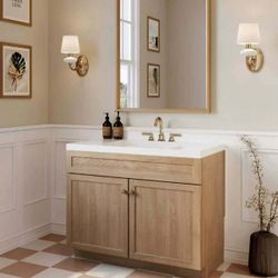 natural wood vanity cabinet