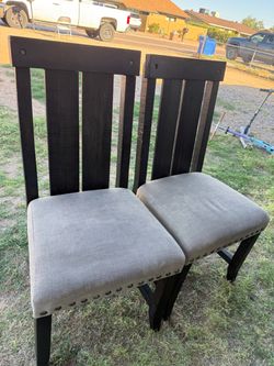 Set of 2 Dark Wood Dining Chairs
