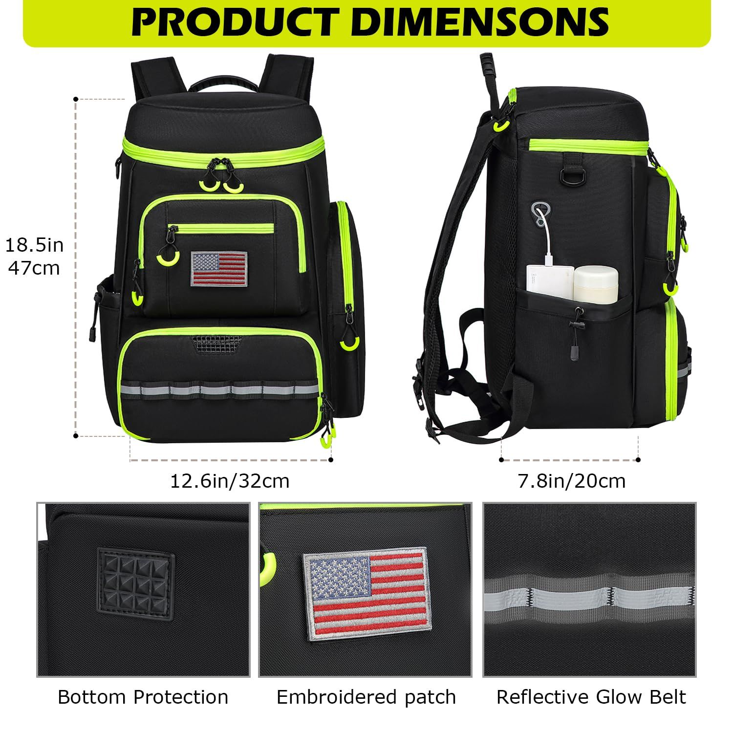 HAMBOLY Pickleball Bag for Men & Women, Large Pickleball Backpack with Shoes Compartment and Cooler, Fence Hook Design (Black + Green)