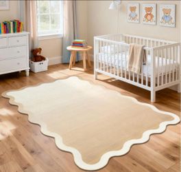 5x7 Ombre Scalloped Rug Washable Non Slip Area Rug Beige