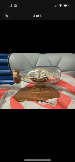 Schooner Ship in a Bottle Glass/Wood Model, British Merchant Navy WWII, Vietnam