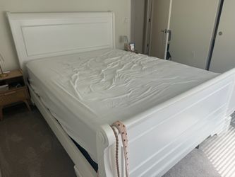White Wood Sleigh Bed Frame w/ box spring