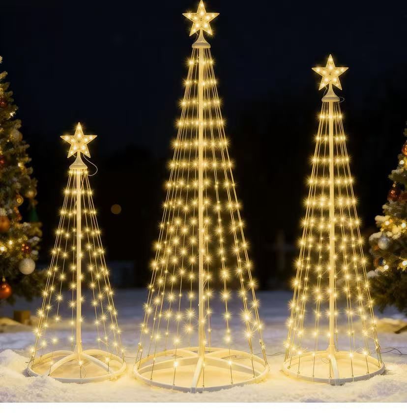 3 Pack LED Christmas Cone Tree Lights, 4FT 5FT 6FT Outdoor Lighted Tree with 8 Lighting Modes & Star Topper, Christmas Decorations for Yard Porch Pati