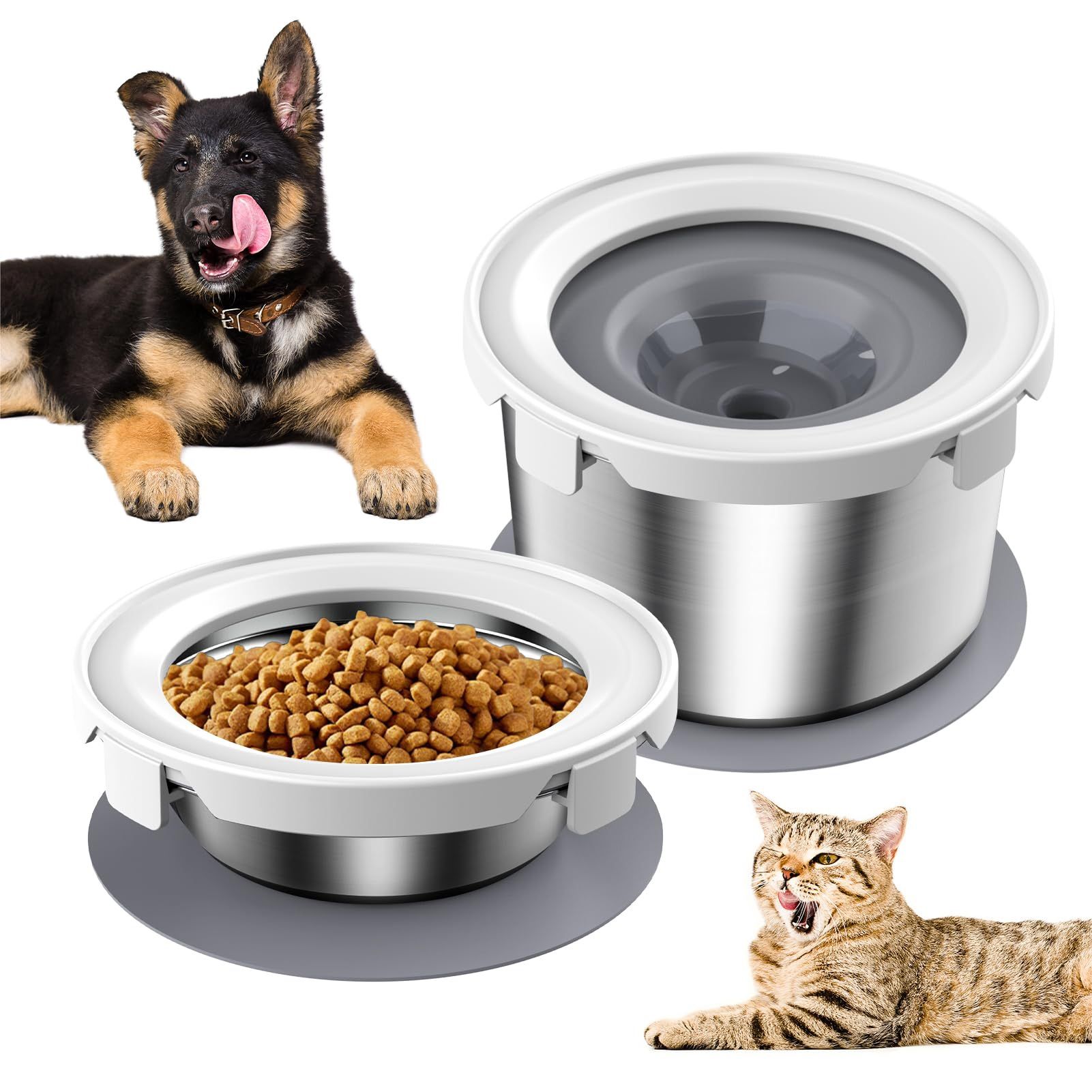 Stainless Steel Dog Bowls,2 Pack,Slow Water Feeder And No Spill Food Bowl For Small Dogs/Cats,No Drip Pet Water Dispenser,Metal Food Bowl, Spill-Proof