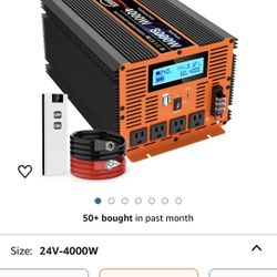 4000 Watt Pure Sine Wave Power Inverter 24V DC to 110V 120V Converter for Family RV Off Grid Solar System Car with Type-C Ports 4 AC Power Outlets Dua