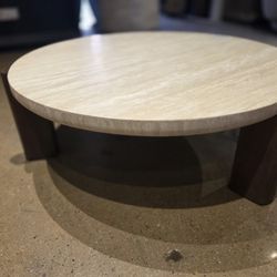 Brand New Gorgeous 40" Solid Raw travertine matte Finish Coffee Table with walnut base 