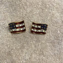 American Flag Earrings With Little Diamonds 