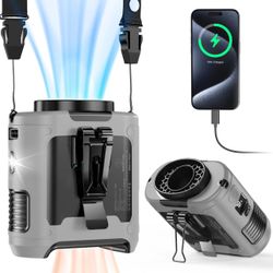 10000mAh Portable Waist Fan Clip On Belt, Max 40H Cooling, 5 Speeds 16000RPM, Rechargeable Hands-free Personal Wearable Neck Fan With Dual Clip & Flas