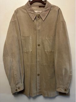 Merona Men's Genuine Leather Button Up Shirt Jacket Size L Tan Brown