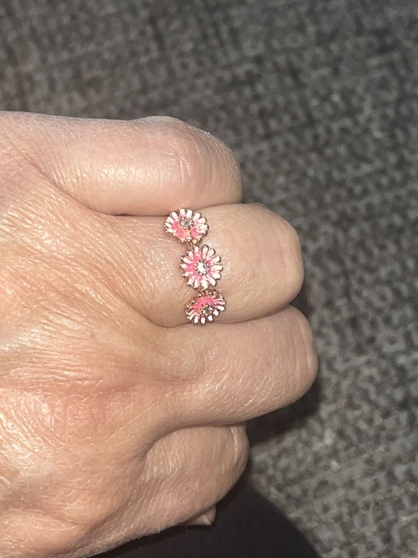 NEW Pandora Pink Daisy Flower Trio Ring 14k rose gold plating