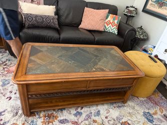Pop up Wood and slate coffee table