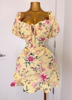 Yellow Floral Mini Dress with Puff Sleeves
