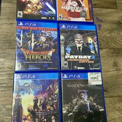 PS4 games. 60 dollars if you take them all, or you can message about individual ones and make an offer. Pick up in Land O Lakes. 