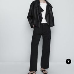 Massimo Dutti Leather Jacket Black