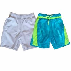 Boy's Russel shorts bundle size 8 medium bright teal blue/neon green and gray pair 
