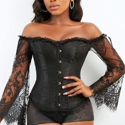 Women's Corset with Sleeves Bustier Lace Up Lingerie Bustier