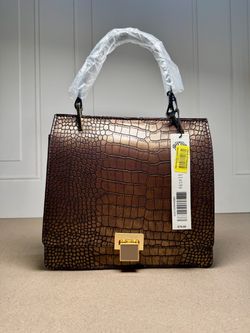 Kate Landry Brown Croc-Embossed Top Handle Handbag
