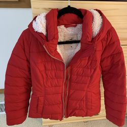 Hollister Red Puffer Jacket For Women 