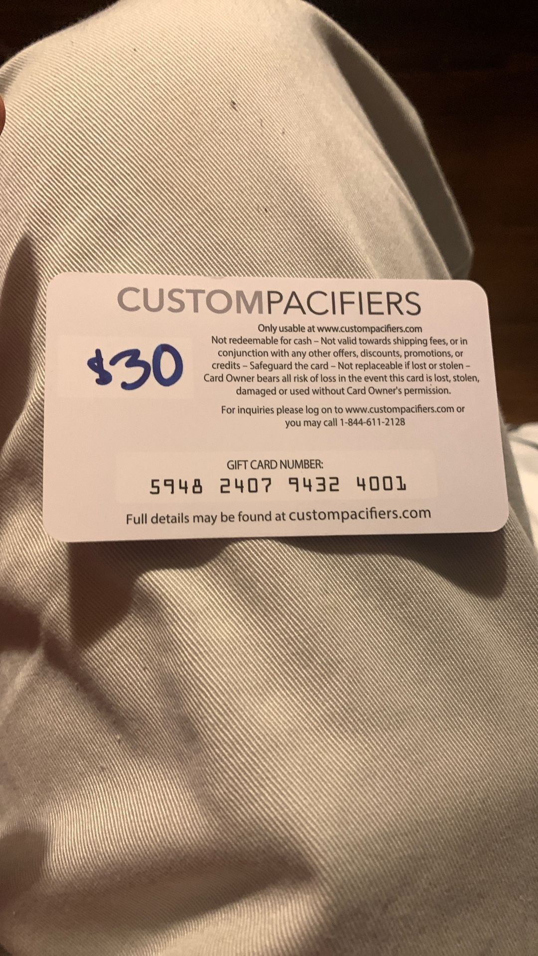 Baby’s Custom Pacifiers GIFT CARD 30$