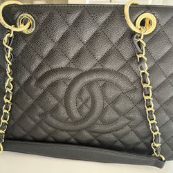Chanel Caviar Quilted Shopping Tote Bag Black